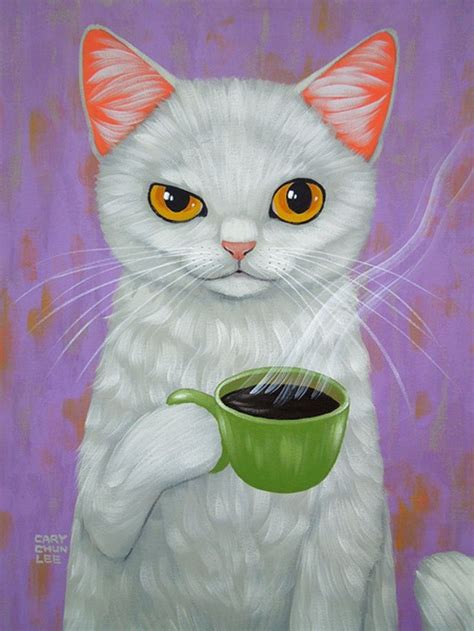 Coffee Art Print Coffee Poster Photo Chat Cat Drinking Cat Artwork