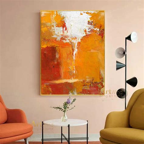 Oversized Abstract Painting Orange Abstract Canvas Art Framed Etsy