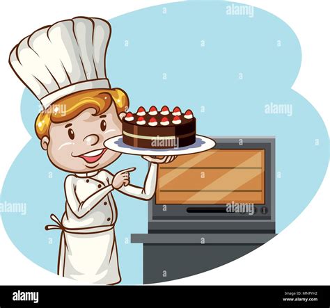 A Chef Baking Cake Bakery Illustration Stock Vector Image Art Alamy