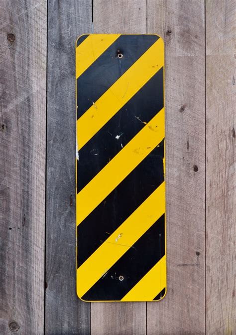 Vintage Bridge Hazard Metal Road Sign Striped Yellow Black