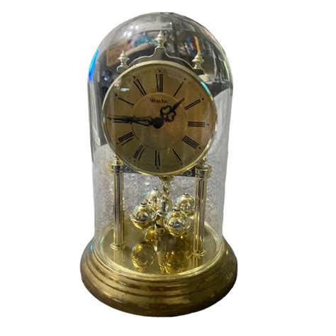 Vintage Westclox Anniversary Clock Made In Germany Glass Dome Pendulum