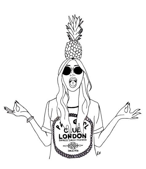 A Drawing Of A Woman With Sunglasses And A Pineapple On Her Head Holding Out Her Hands