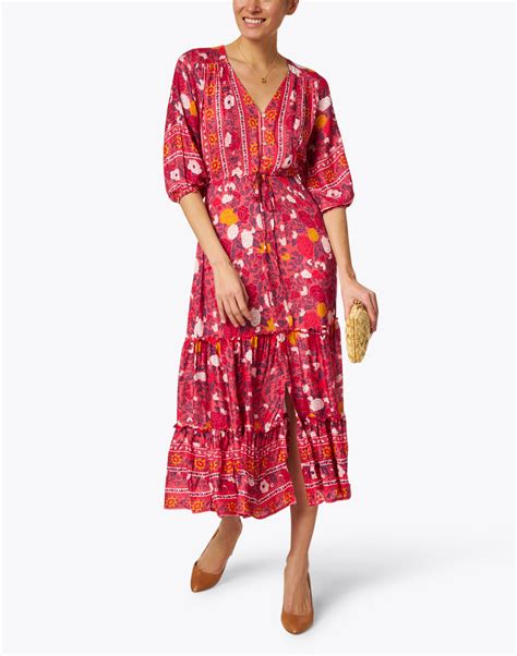 Carrie Cherry Red Printed Midi Dress Walker And Wade