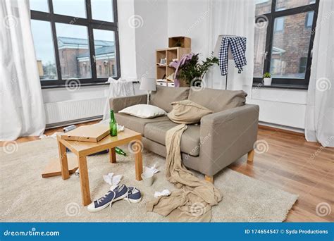 Messy Home Living Room With Scattered Stuff Stock Image Image Of