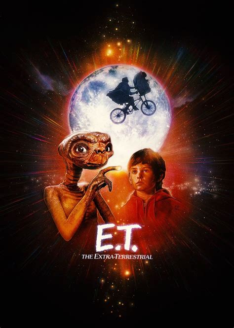 The Movie Poster For E T With Two Aliens And A Man On A Bicycle In
