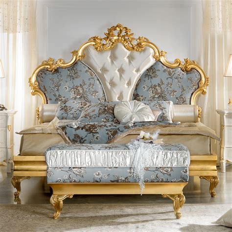 Rococo Gold Leaf Button Upholstered Bed Juliettes Interiors