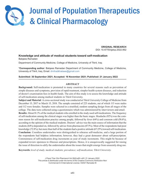 Pdf Journal Of Population Therapeutics And Clinical Pharmacology