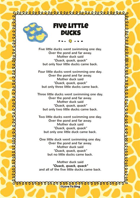 Five Little Ducks Song Free Video Song Lyrics And Activities