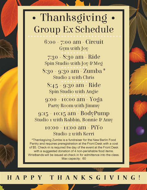2018 Nb Thanksgiving Group Ex Schedule Princeton Club New Berlin