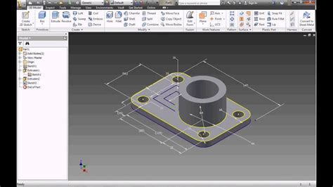 3d Modeling In Autodesk Inventor Extrude And Rib Tool Youtube