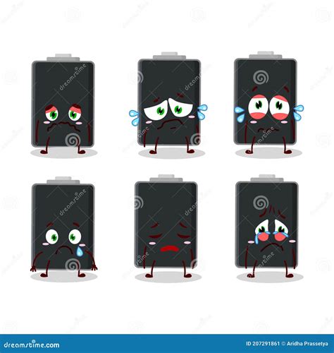 Empty Battery Cartoon Character With Sad Expression Stock Vector