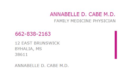 1407850019 Npi Number Annabelle D Cabe Md Byhalia Ms Npi Registry Medical Coding