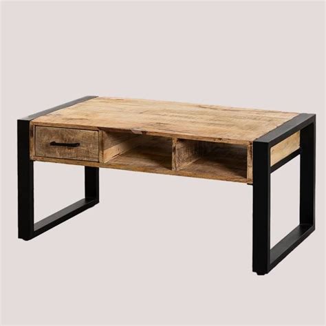 Sklum Table Basse En Bois Recyclé 90x45 Cm Keblar Bois Naturel Cdiscount Maison