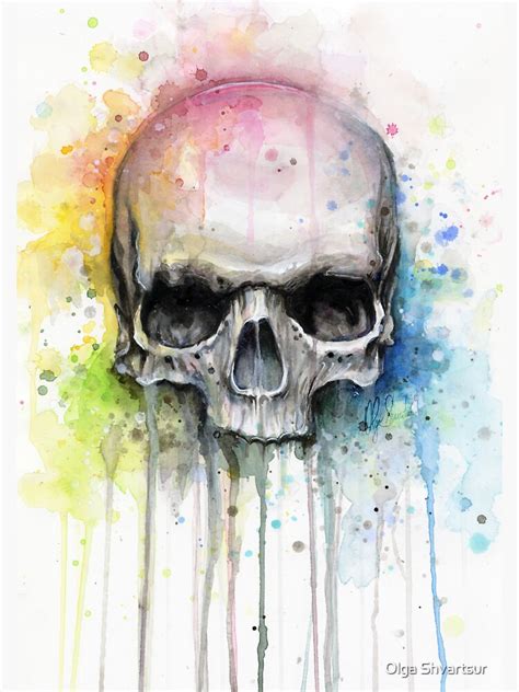 Watercolor Skull Rainbow Colorful Painting Sticker By Olga Shvartsur