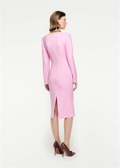 Long Sleeve Wool Silk Midi Dress In Pink Roland Mouret