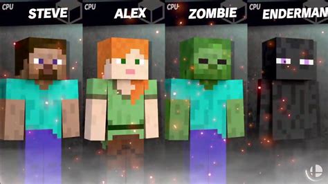 Steve Vs Alex Vs Zombie Vs Enderman Super Smash Bros Ultimate Youtube