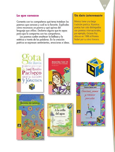 Geografía libro de primaria grado 5 catálogo de libros de educación básica. Leer poemas - Bloque III - Lección 8 ~ Apoyo Primaria
