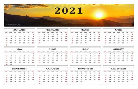 Printable 2021 Calendar With Boxes