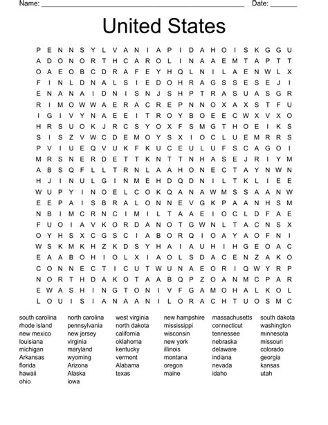 United States Map Word Search