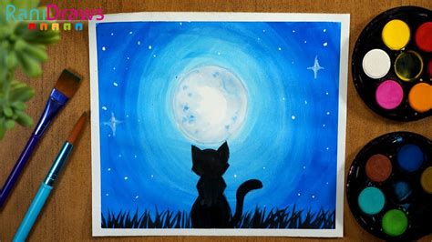 Cómo Dibujar Paisaje Gato En La Noche Con Acuarela Paso A Paso Youtube