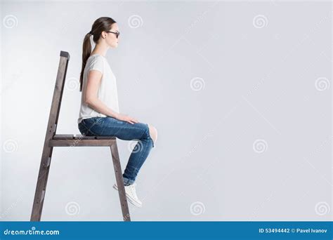 Woman With Long Hair Sitting On The Stairs Stock Photo Image Of