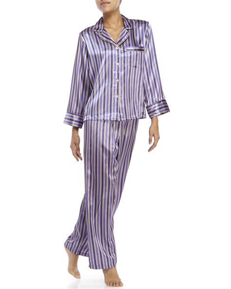 Jones New York Two Piece Stripe Satin Pajama Set In Purple Pansy