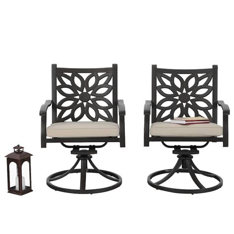 Phi Villa 2 Black Steel Frame Swivel Dining Chair With Brown Cushioned