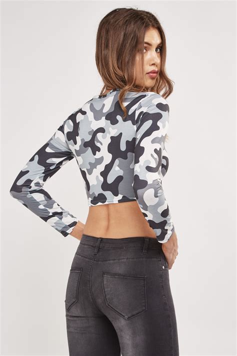 Camouflage Long Sleeve Crop Top Just 3