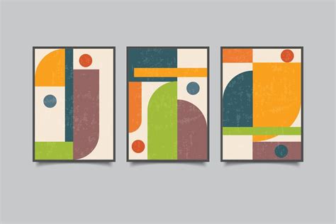 Set Of 3 Mid Century Modern Geometric Wall Art 4496413 Vector Art At