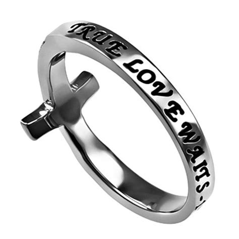 True Love Waits Purity Ring For Teen Girls Sideways Cross Stainless S