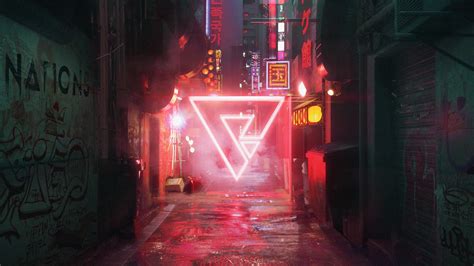 1920x1080 Cyberpunk Street Neon Abstract Triangle Art 5k