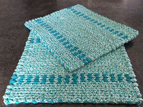Ready To Ship Turquoise Twined Rag Placemat Set Of 2 Table Mat Set