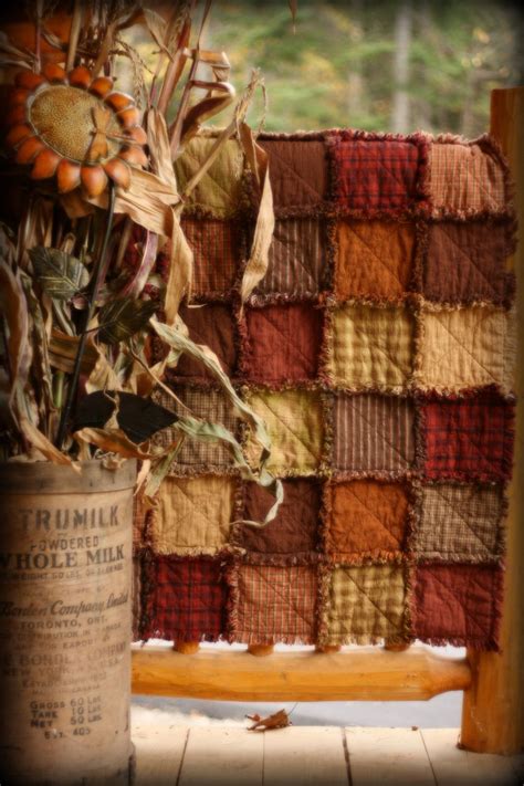 Primitive Rag Quilt Throw Size Etsy Fall Quilts Rag Quilt Rag