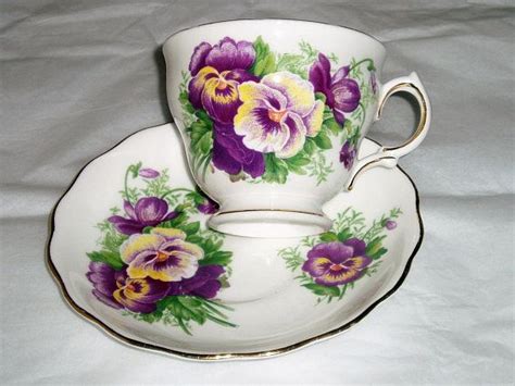 Royal Vale Teacup Tea Cup And Saucer Pansy Pattern English China