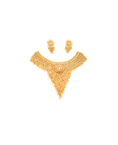 Biye Bazaar Gold Plate Stone Wedding Necklace Set