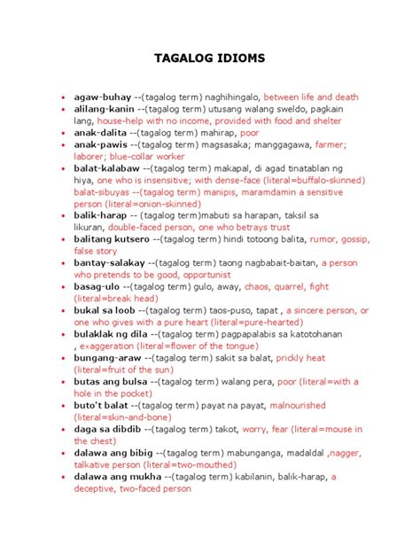 Tagalog Idioms Pdf