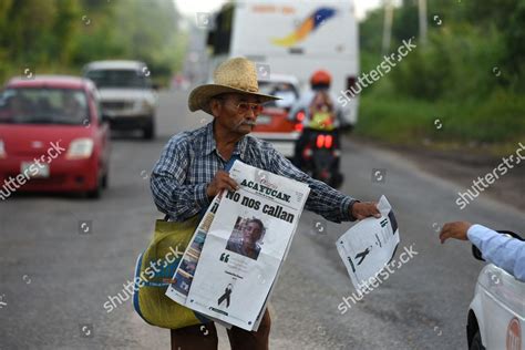 Newspaper Salesman Holds Front Page On Editorial Stock Photo Stock