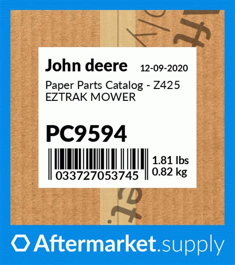 Pc9594 Paper Parts Catalog Z425 Eztrak Mower Pc9594 Fits John Deere