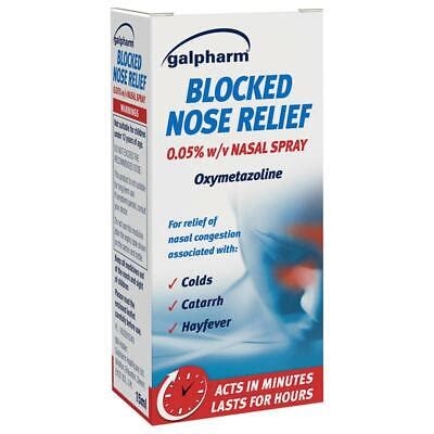 GALPHARM BLOCKED NOSE RELIEF NASAL SPRAY OXYMETAZOLINE HAYFEVER CATARRH