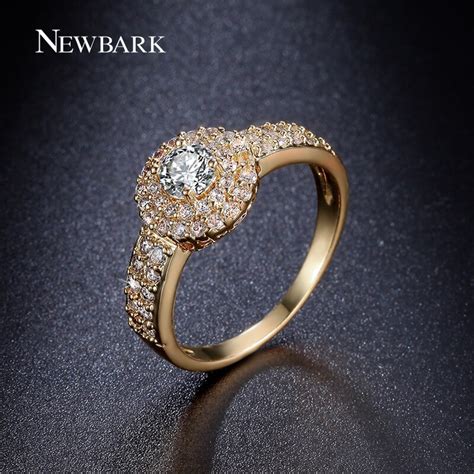 Newbark Luxury Gold Plated Ring Round Cut Cz Diamond With Micro