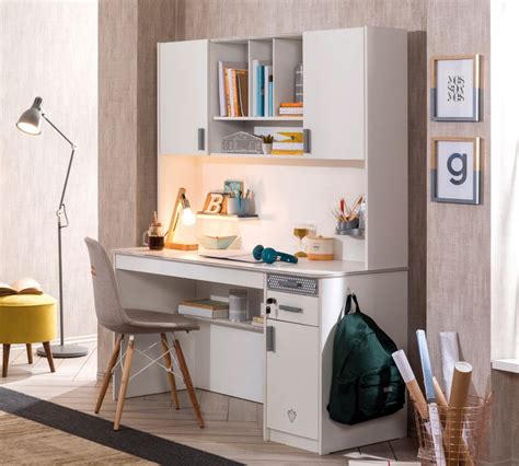 White Wide Study Desk With Unit Cilek