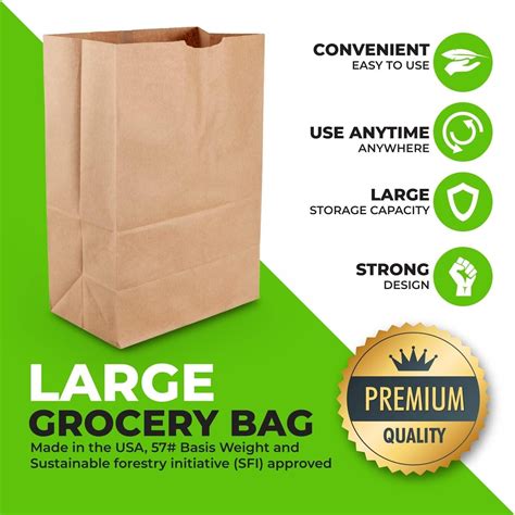 Large Paper Grocery Bags 12x7x17 Kraft Brown Heavy Duty Sack 57 Lbs