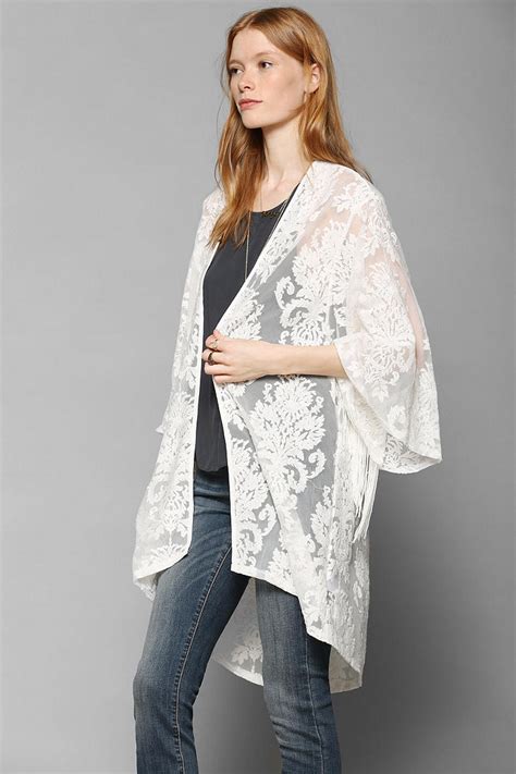 Lyst Urban Outfitters Black Hearts Brigade Lace Kimono Jacket In White