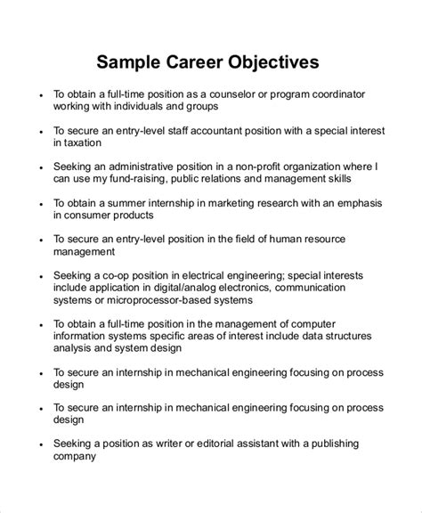 Free 7 Sample Career Objective Statement Templates In Ms Word Pdf