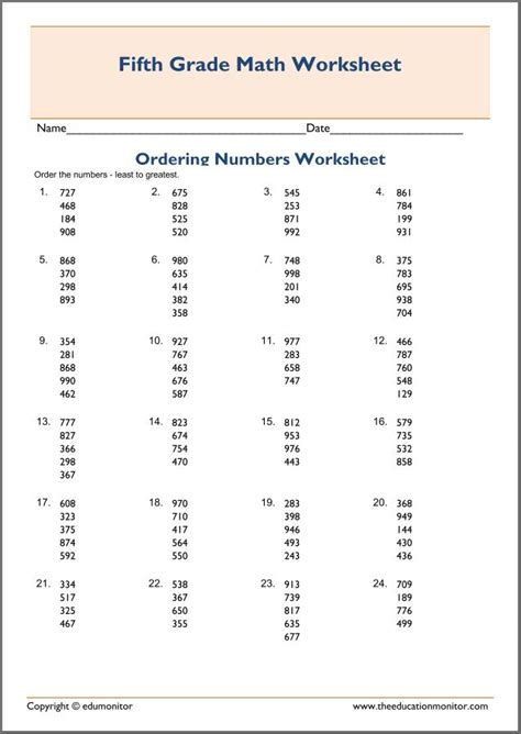 Ordering Numbers Worksheets First Grade Math Unit 11 Comparing