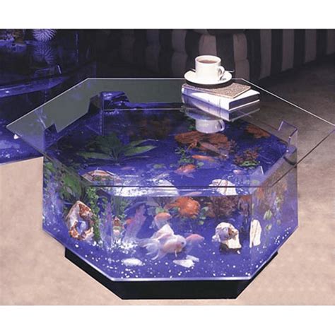 Made from acrylic and glass, this long and narrow table aquarium resembles the profile of a ship and comes complete with a filter and lights. Midwest Tropical Aquarium Coffee Table - 40 Gallon Octagon ...