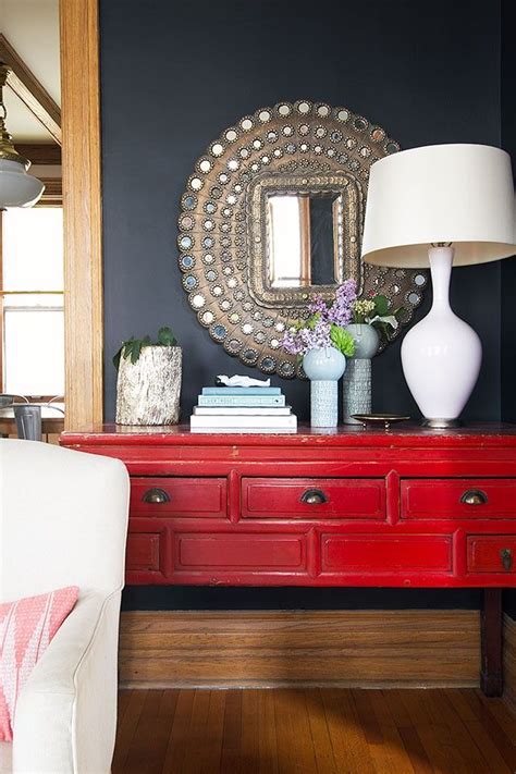 Country decor decor country style decor home white decor cottage living traditional house red rooms home decor. Red Console, Peacock Mirror, Black Walls » Making it ...