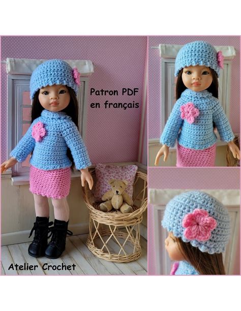 Patron Pdf Jupe Pull Col Roul Bonnet Pour Poup E Paola Reina