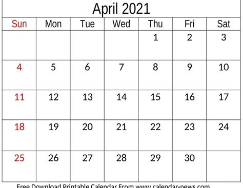 Afdrukbare kalenders en planners april 2021. April 2021 Calendar Free Download | calendar-news