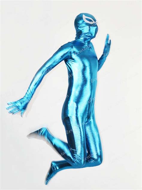 Blue Shiny Metallic Fullbody Zentai Suit With Eyes Mz045 3957